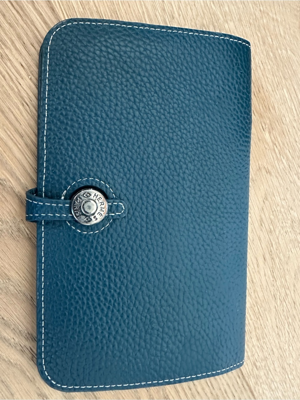Hermes Teal Pebbled Leather Wallet with credit card insert